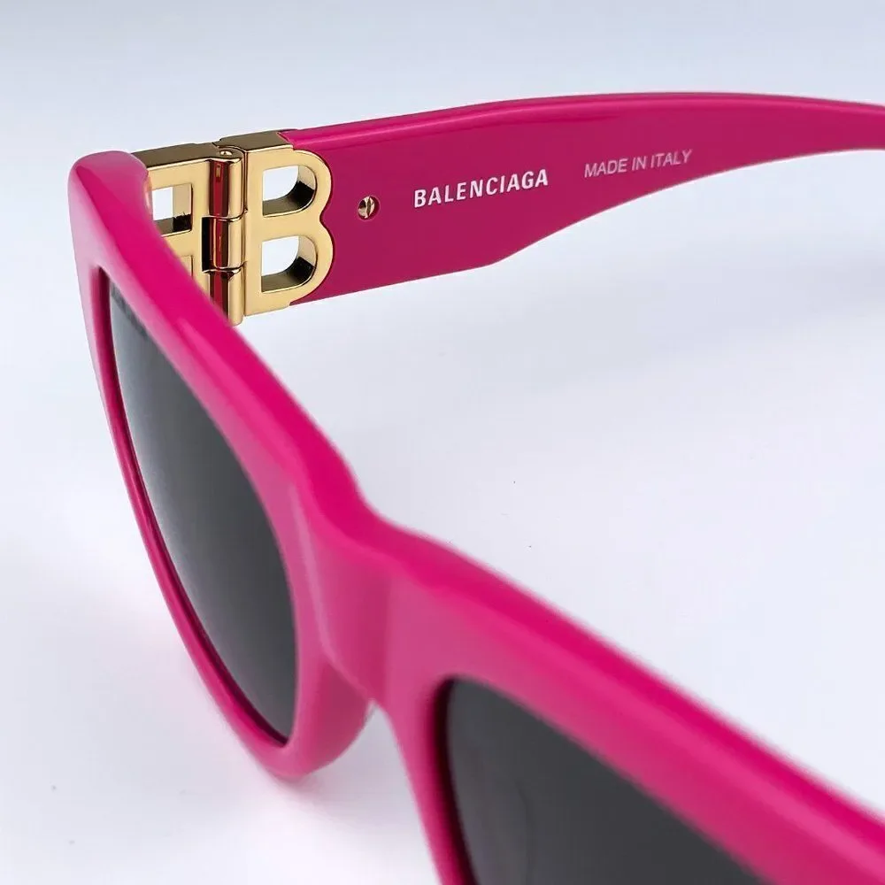 SALE! NEW Balenciaga BB0095S 006 Pink Gold Logo Grey Cat Eye Unisex Sunglasses